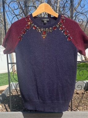 J.Crew Women’s Jeweled Short Sleeve Alpaca Merino Wool Blend Sweater Size XS